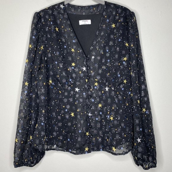 UNTUCKit Scarlett Starry Button Blouse Women’s Sz Large Semi Sheer Long Sleeve - Picture 3 of 13